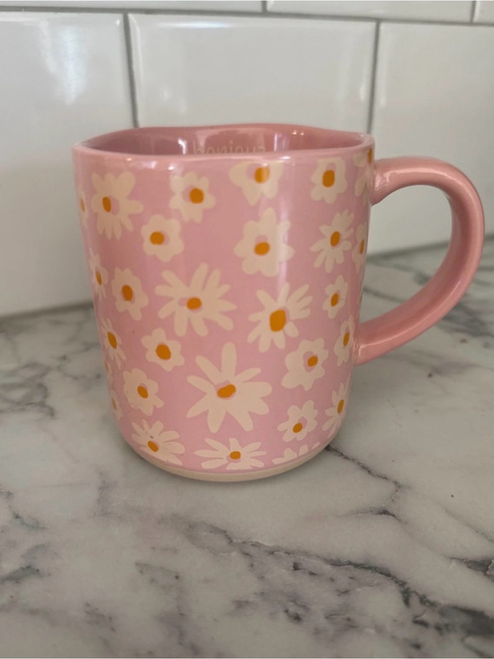 Pink Daisy Ceramic Mug - Floral Coffee Cup